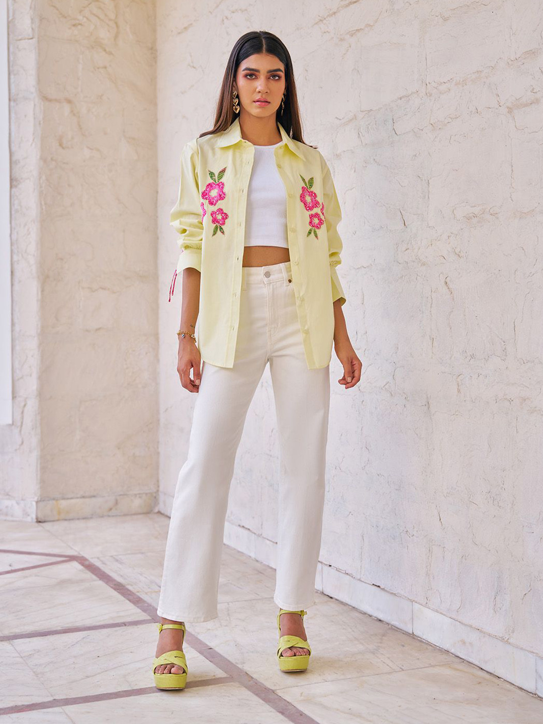 By The Bay Rae Floral Embroidered Pure Cotton Shirt