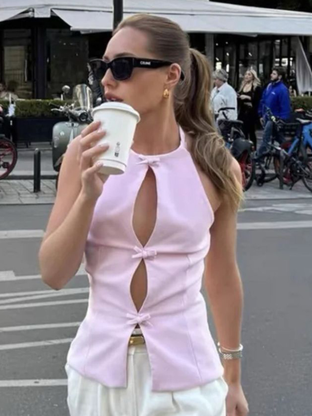 Miss Mosa By Akanksha  Pink Hilton Statement Vest Knot Top