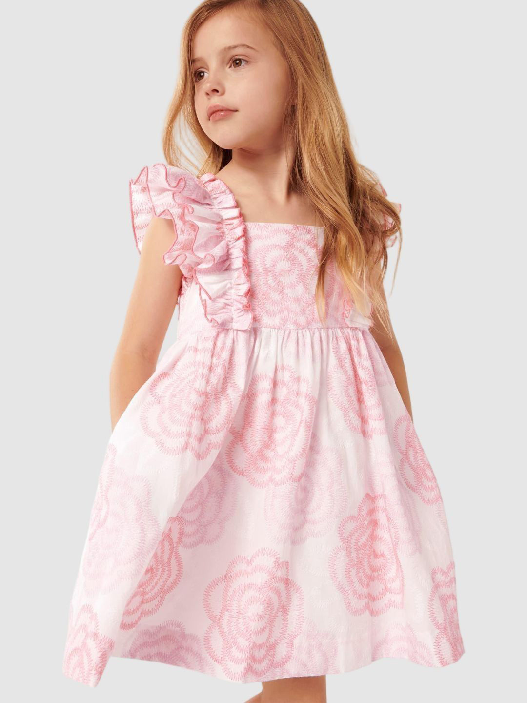 Forever New Girl Floral Print Ruffles Flutter Sleeve Empire Dress