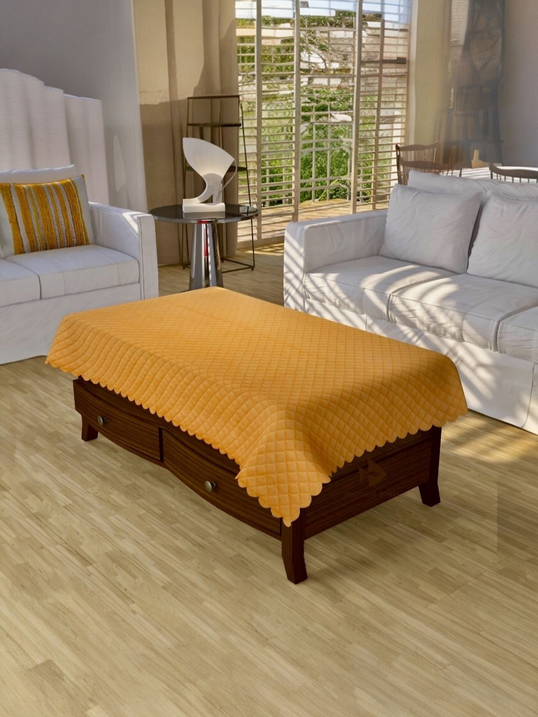 BIGGER FISH Yellow Anti-Slip Cotton 4-Seater Table Cover