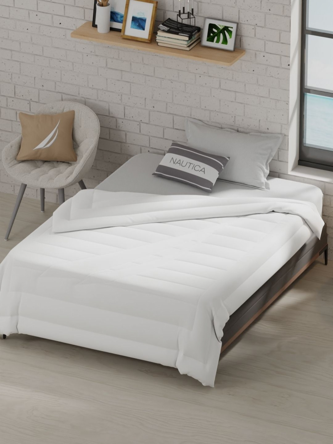Nautica Signature White All Weather 110 GSM Ultra Soft Cotton Single Bed Comforter