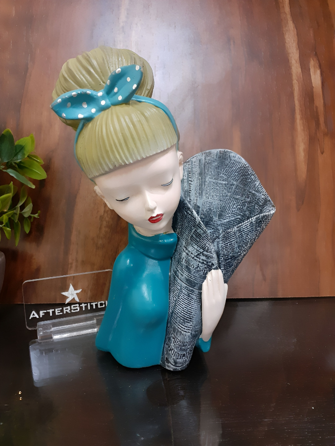 Afterstitch Flower Pot Lady Idol Blue Polyresin Glossy Living Room Medium Showpiece -