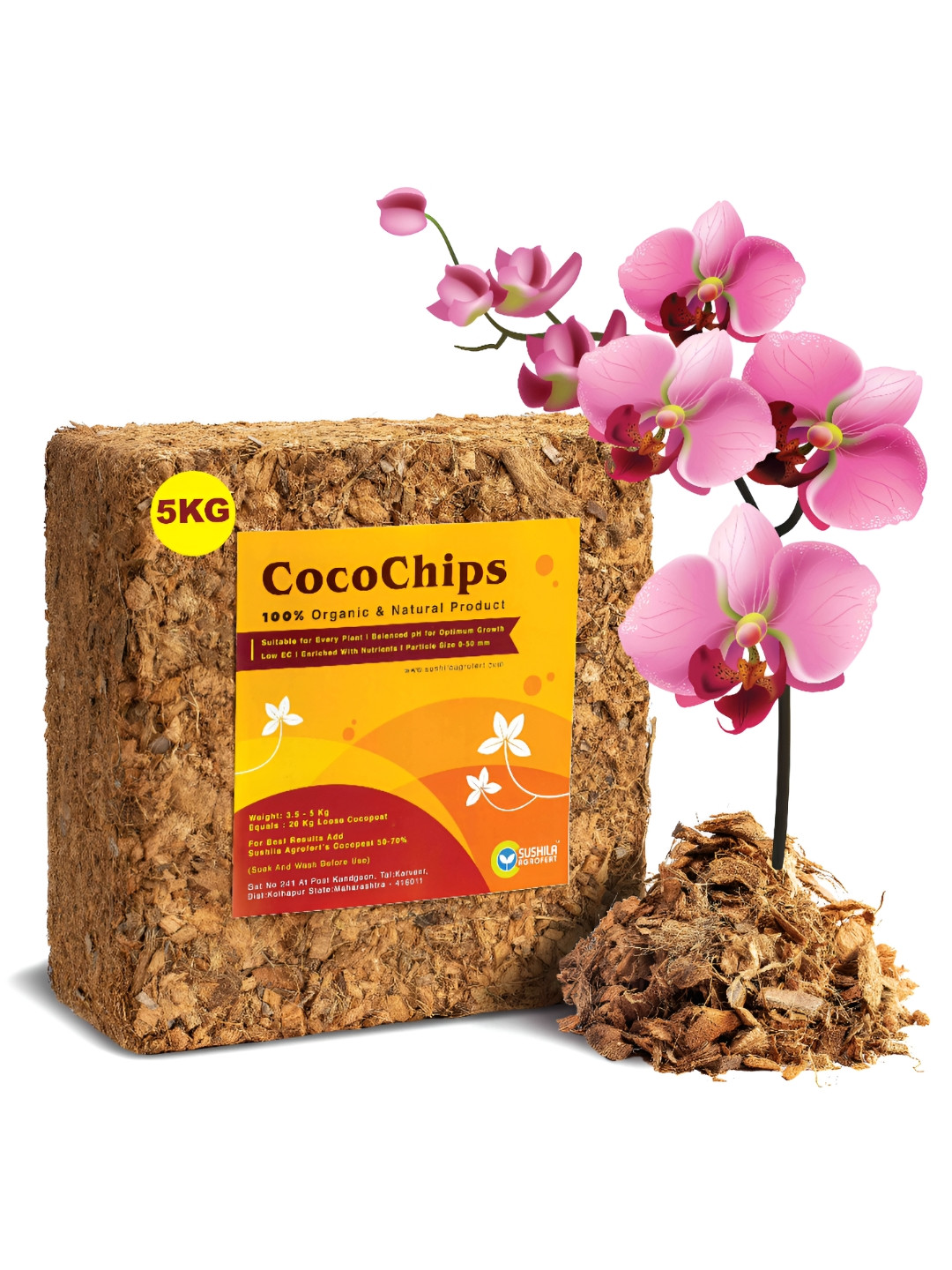 SUSHILA AGROFERT Brown 100% Natural Coconut Husk Brick Garden Accessories - 5 Kg