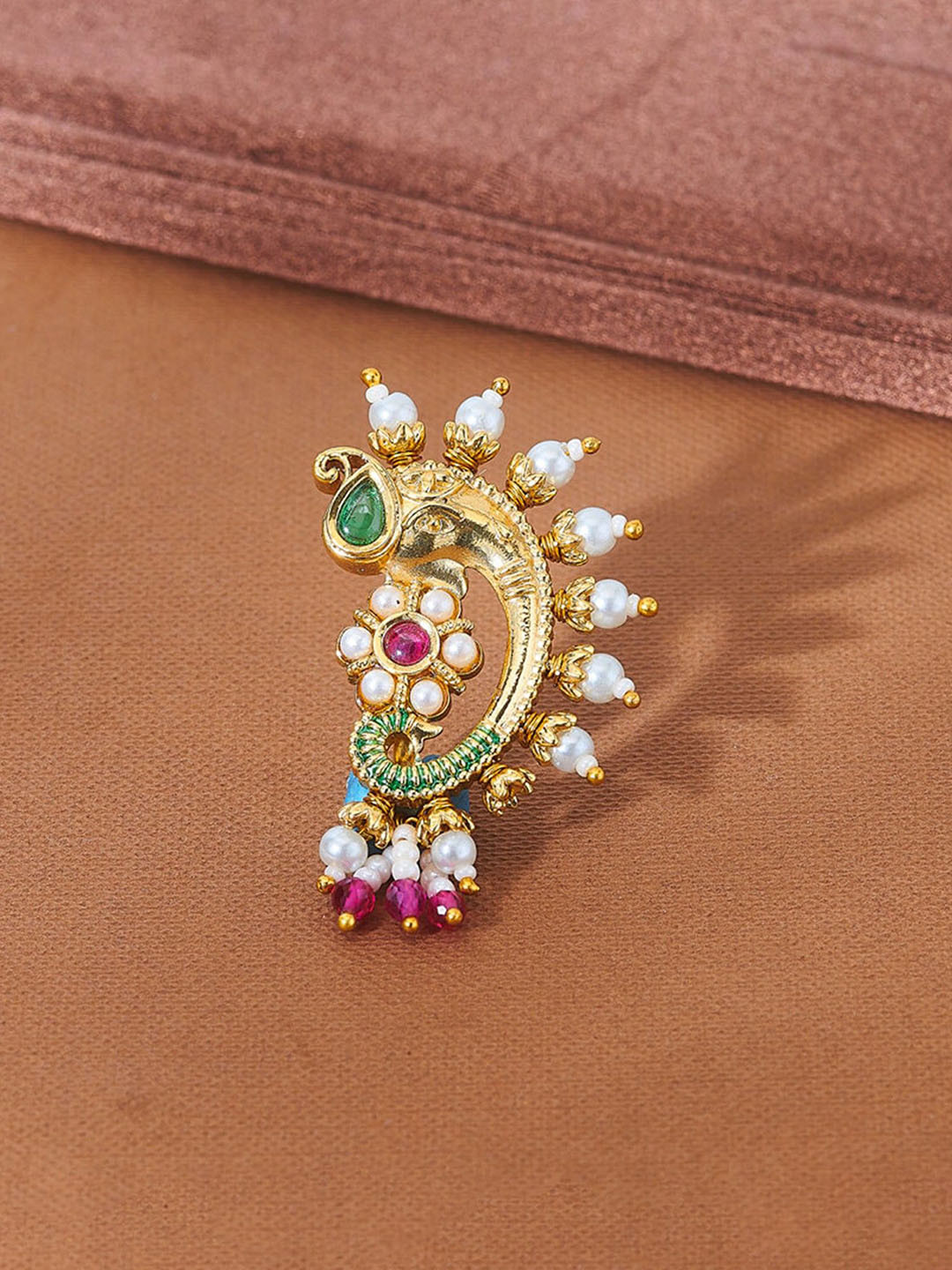 Adwitiya Collection Gold-Plated Stone & Lord Ganesha Design Nath