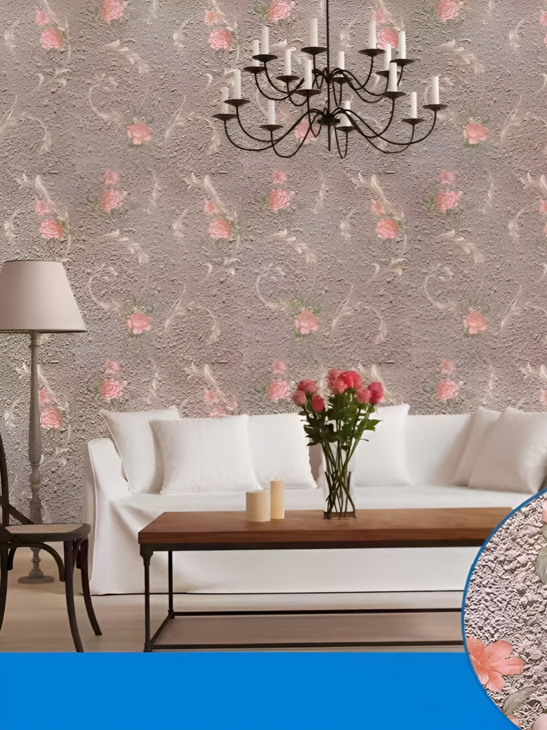 INDIAN ROYALS Brown & Pink Floral Design Self-Adhesive Wallpaper
