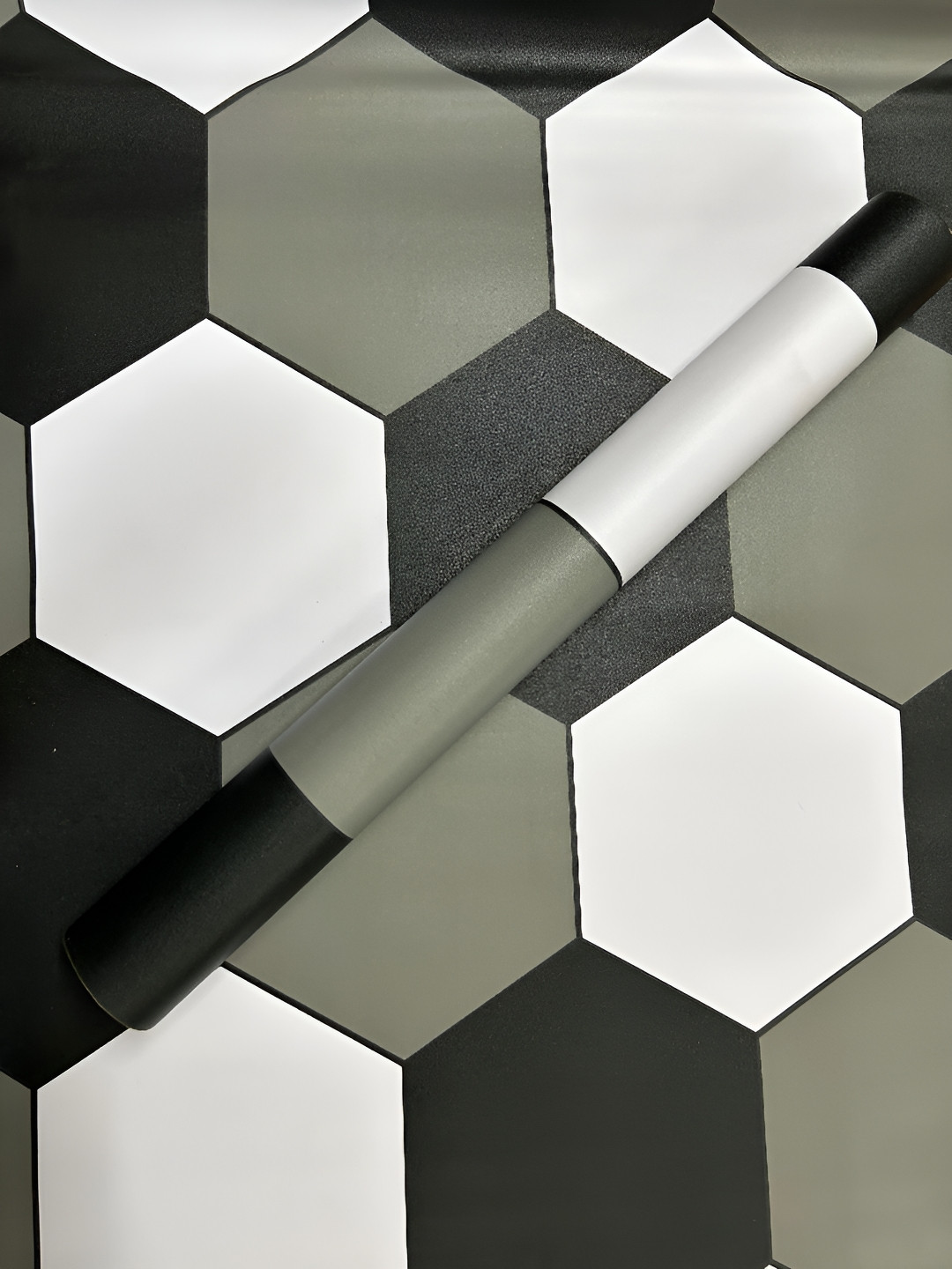 INDIAN ROYALS Grey & White Printed Hexagonal Waterproof Wallpaper