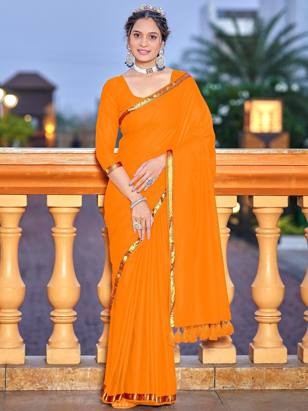 LeeliPeeri Designer Solid Zari Daily Saree With Matching Blouse Piece