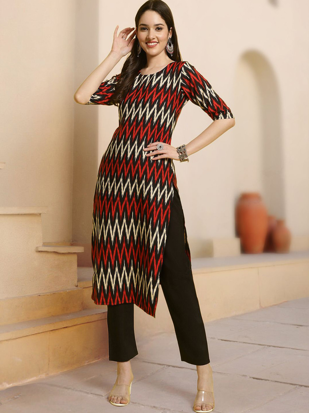 Anouk Rustic Selection Of 2 Chevron Printed Round Neck Straight Kurtas