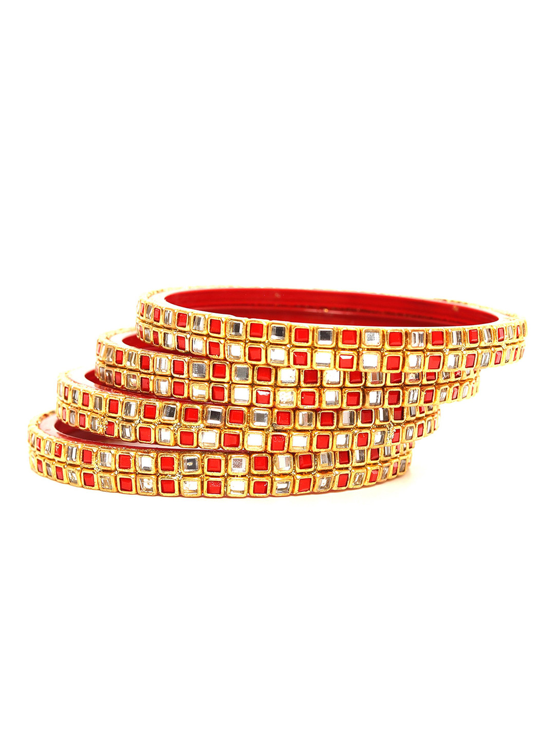 KOTTIAR CREATIONS Set Of 4 Crystal Studded Glass Diamond Bangle