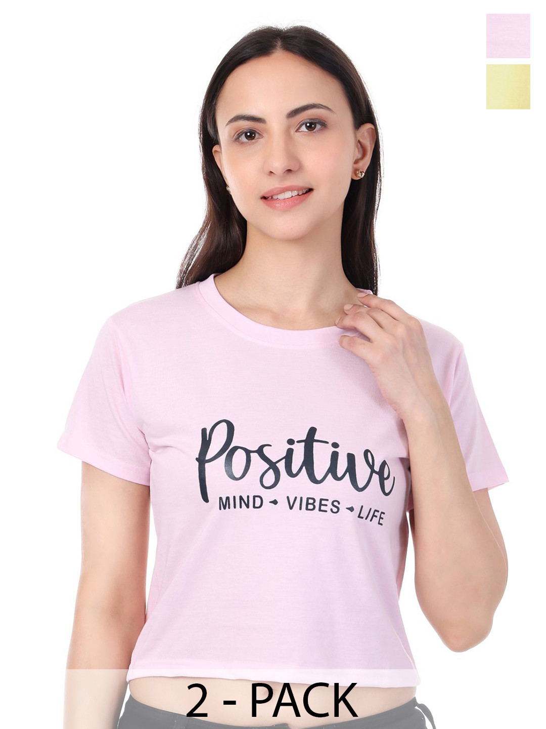 LOVO Women Printed Regular Fit Cotton Pack of 2 Tshirts