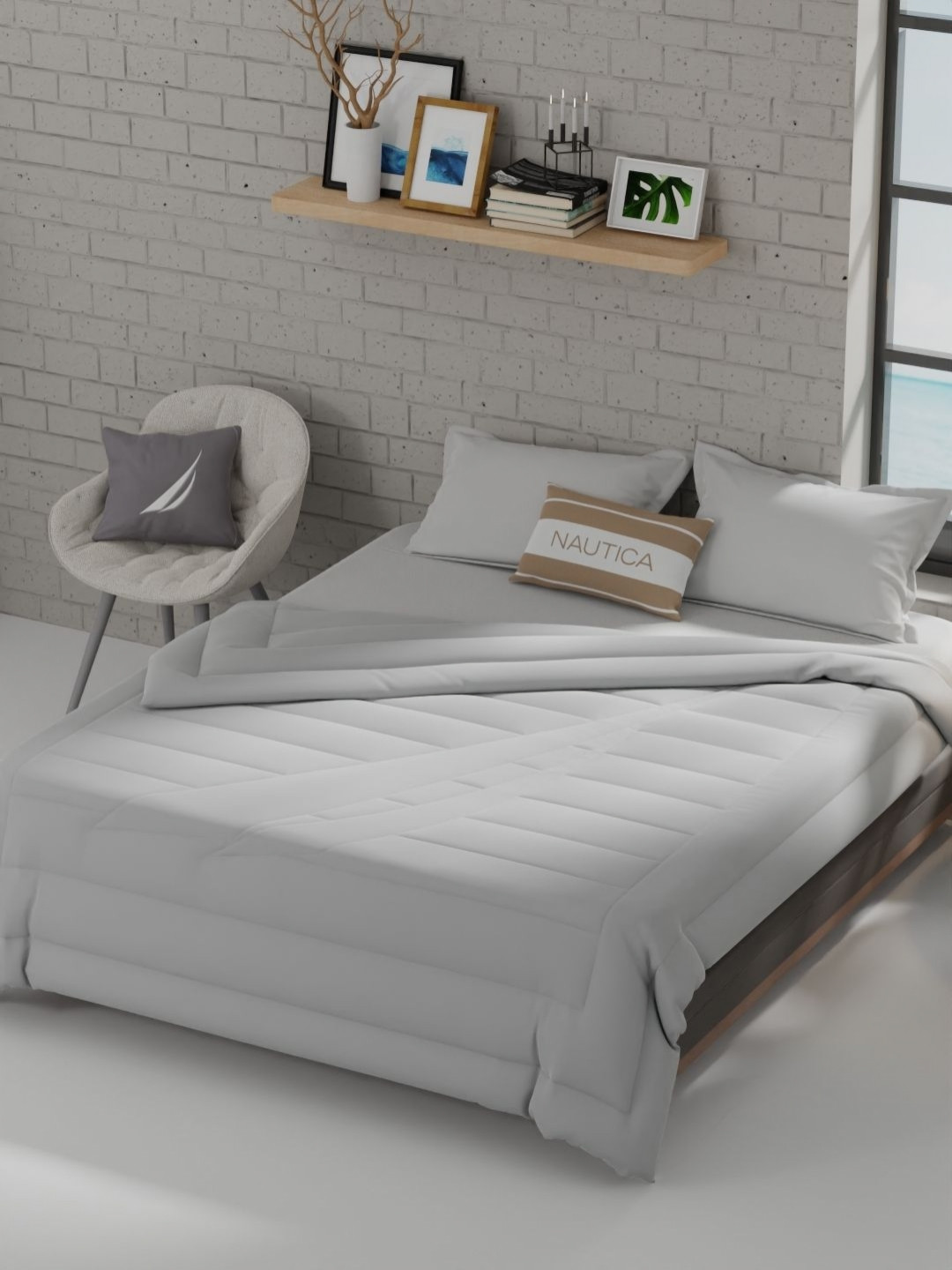 Nautica Signature Silver-Toned All Weather 110 GSM Cotton Double Queen Bed Comforter