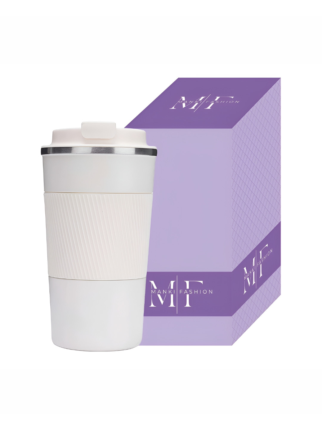 MANKI FASHION Studio Pottery White Textured Stainless Steel Dishwasher Safe Mug-510ml