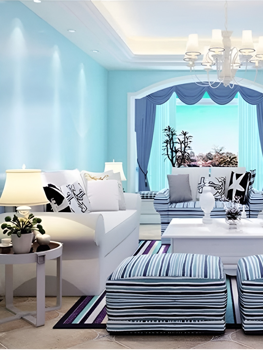 INDIAN ROYALS Blue Embossed Self-Adhesive Wallpaper