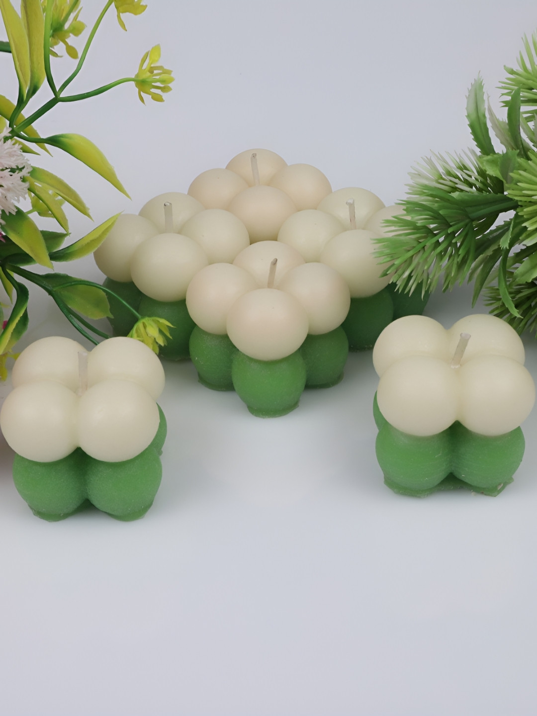 Shraddha Creation Bubble Candle, Green & White Color Home Decor 6Pcs Scented Tea Light Candles