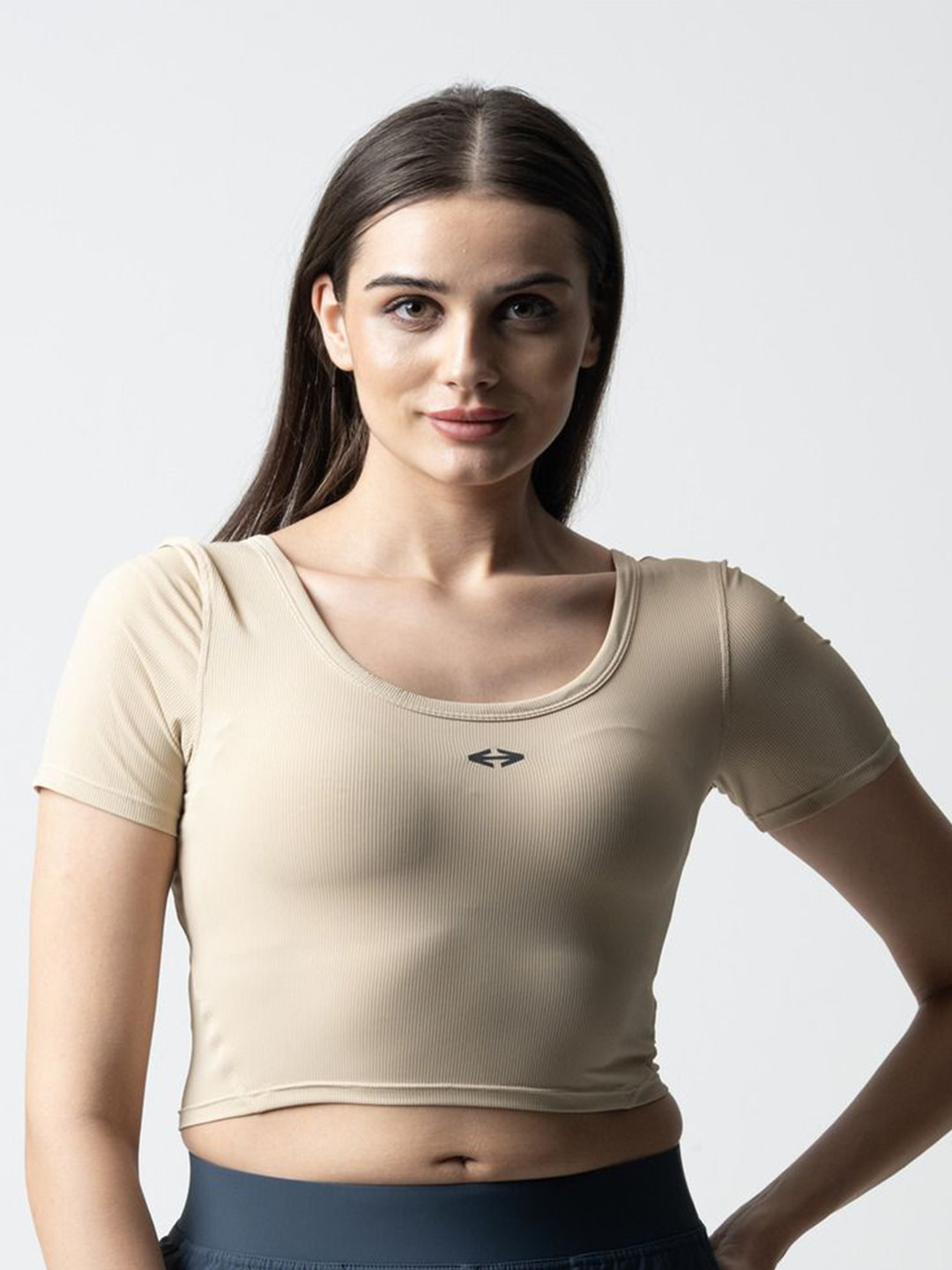 STRCH Women Round Neck Short Sleeves BoatFlex Crop Fitted Top