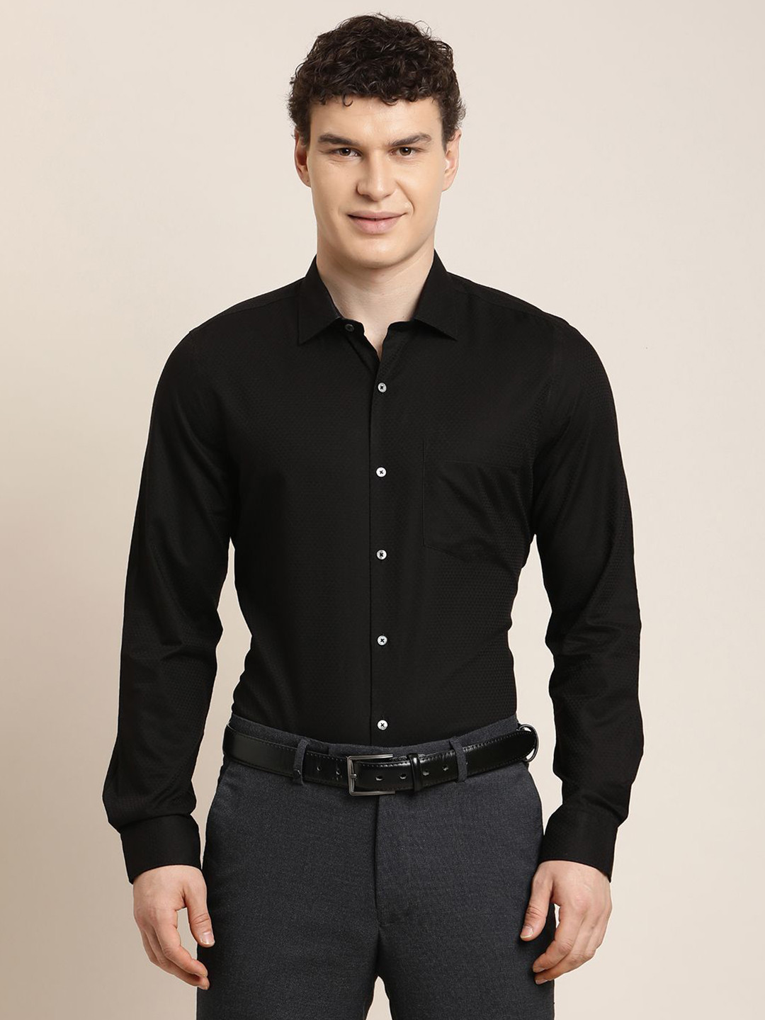 Turtle Classic Textured Pure Cotton Slim Fit Formal Shirt