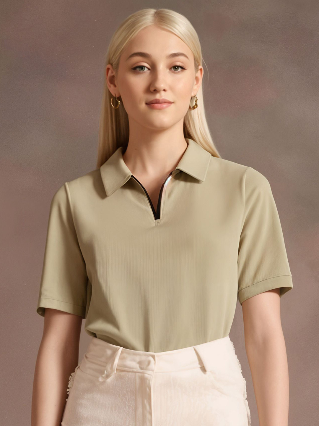 MACK JONNEY Self Design Polo Collar Short Slevees Cotton T-shirt