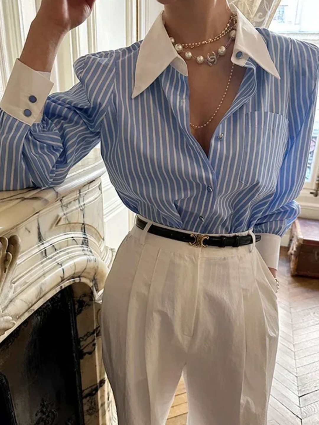 Miss Mosa By Akanksha  Blue Romello Striped Formal Shirt