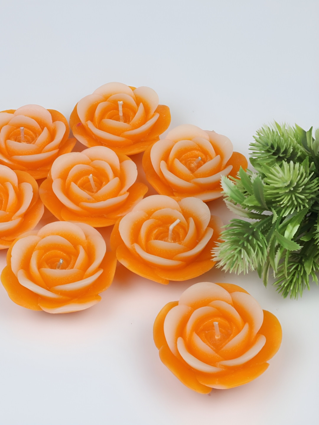 Shraddha Creation Sandal Wood Fragrance, Two Tone Floating Rose, Orange Color Home Decor 8Pcs Scented Candles