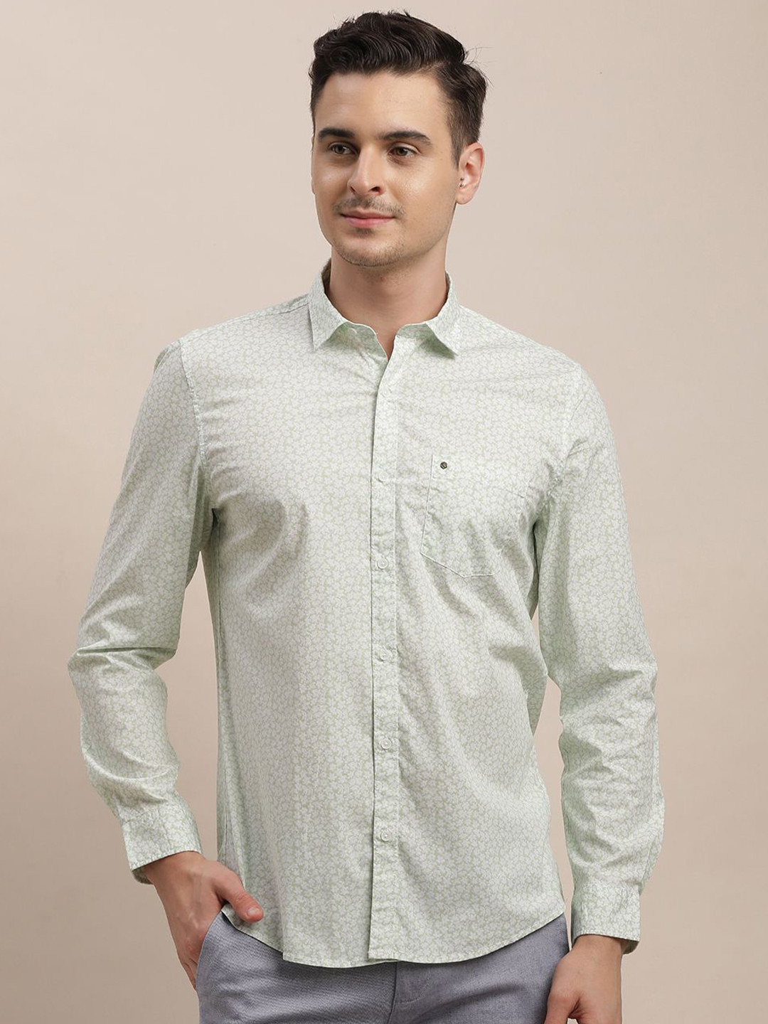 Turtle Relaxed Slim Fit Micro Ditsy Printed Casual Opaque Shirt