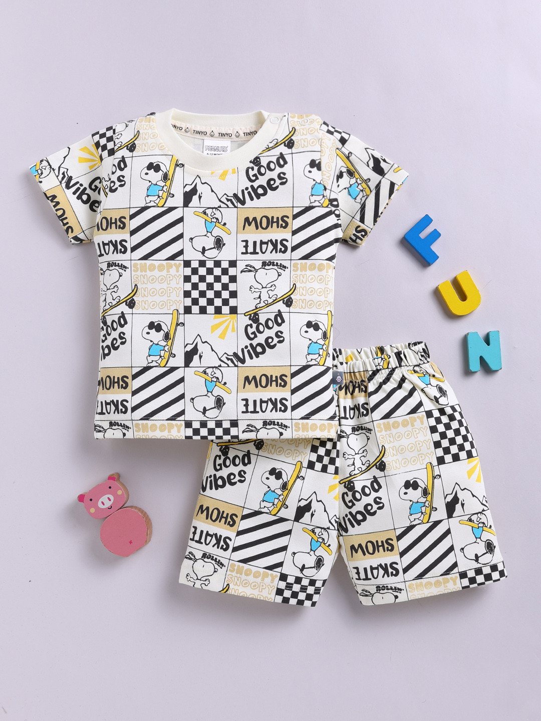 YK X Tinyo Infant Boys Snoopy Printed Pure Cotton T-shirt with Shorts