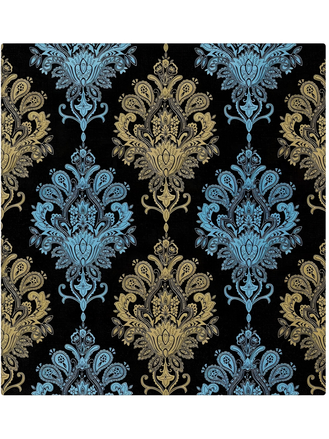 INDIAN ROYALS Blue & Cream Colored Damask Printed Self-Adhesive Wall Sticker