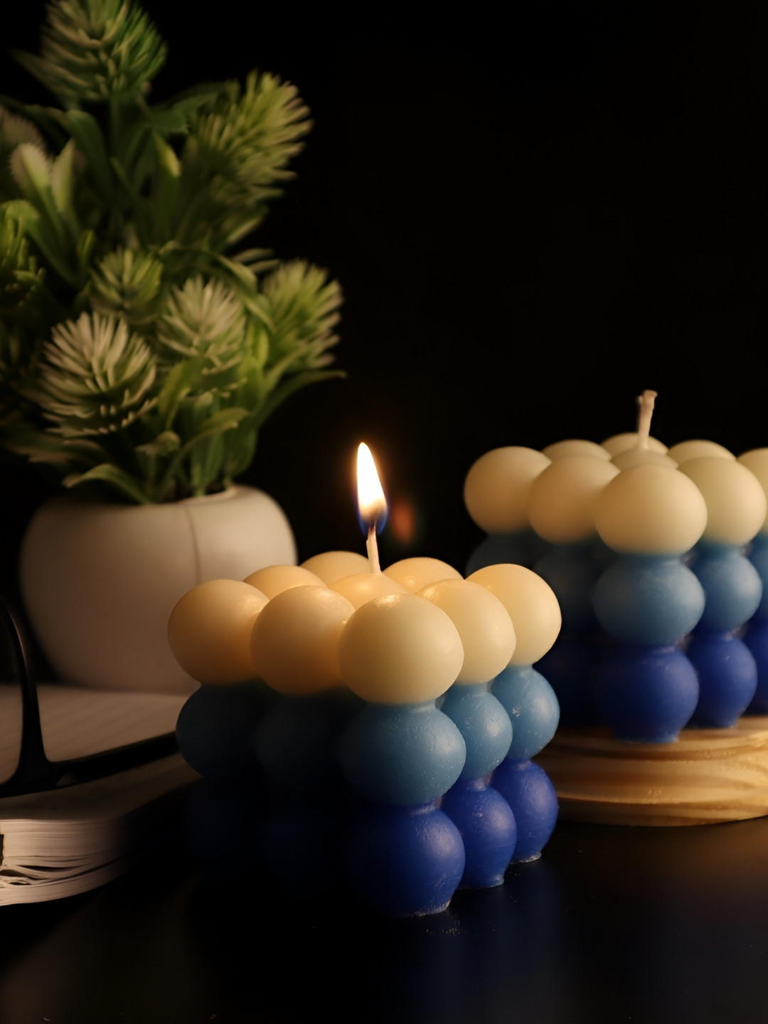 Shraddha Creation Ocean Breeze Fragrance, Bubble Candle, Sky Blue & White Color Home Decor 2Pcs Scented Tea Light Candles