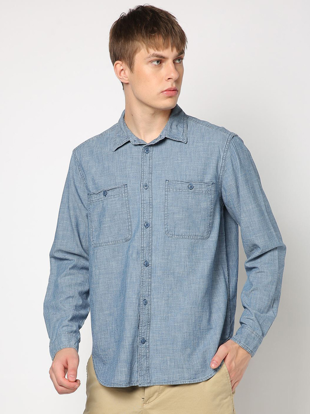 GAP Spread Collar Pure Cotton Chambray Shirt