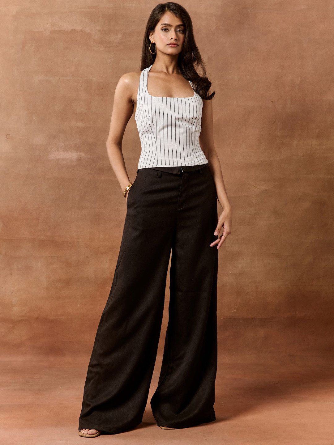 Lea Clothing Co. Philippa White Striped Halter Neck Top