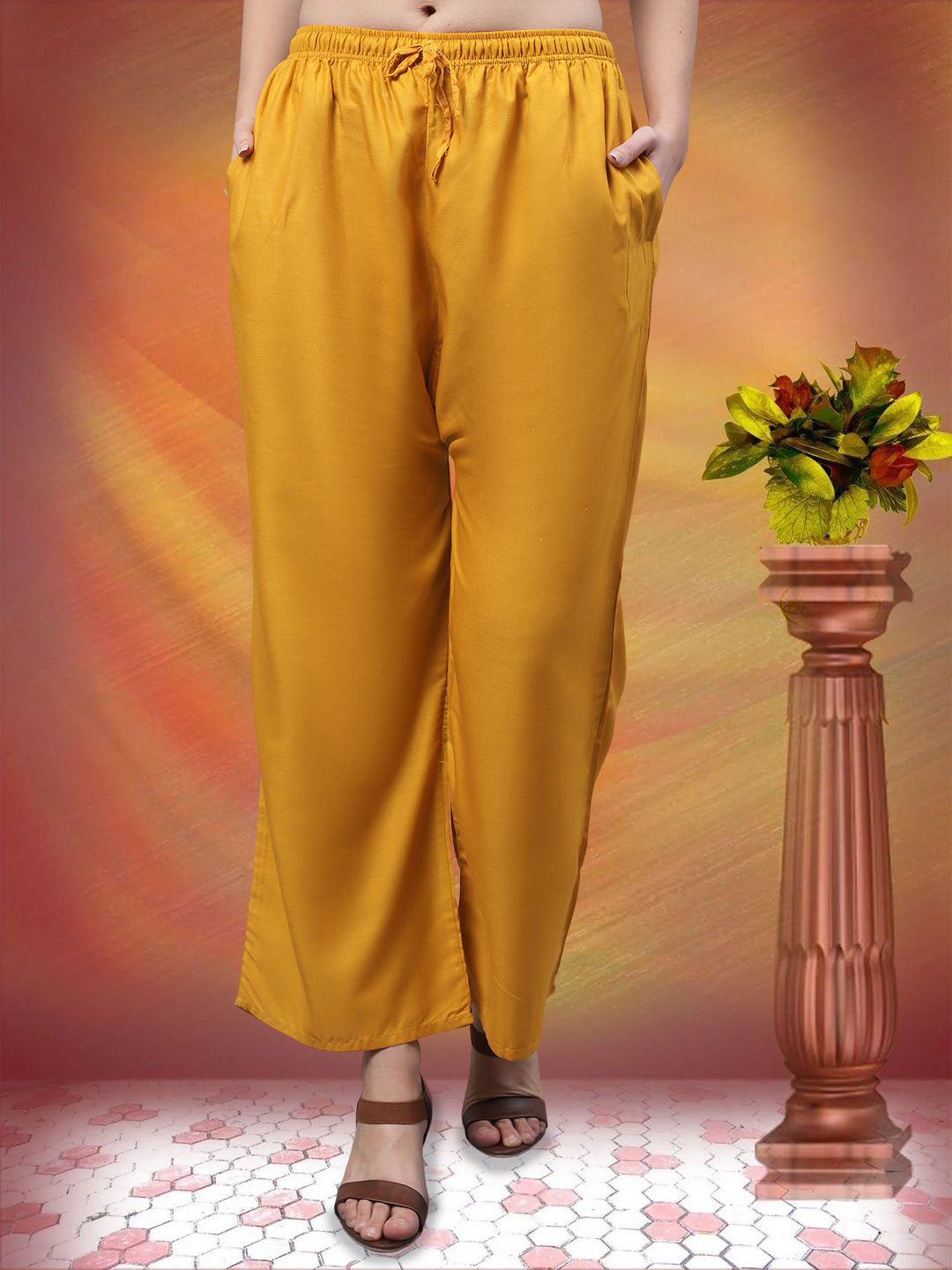 GRACIT Women Solid Knitted Ethnic Flaired Side Pocket Palazzos