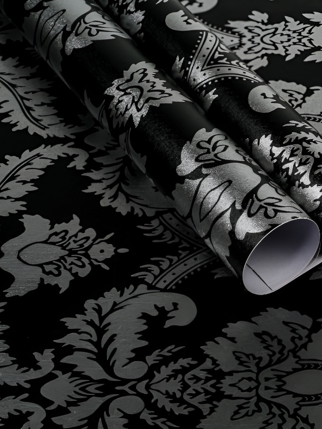 INDIAN ROYALS Black & Grey Printed Damask Design Home Decor Waterproof Wallpaper