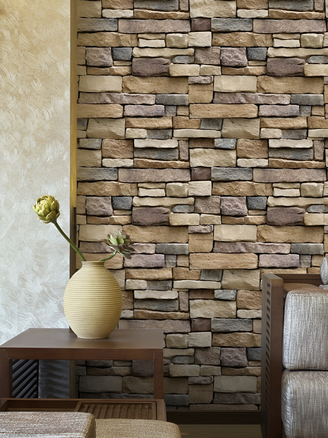 INDIAN ROYALS Coffee-Brown Brick Stone Printed Self-Adhesive & Durable Wall Sticker