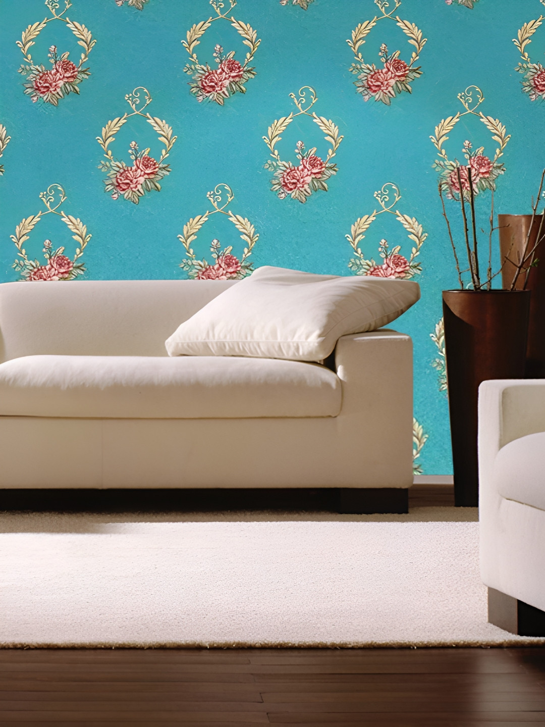 INDIAN ROYALS Blue Damask Design Printed Self-Adhesive & Durable Wall Sticker