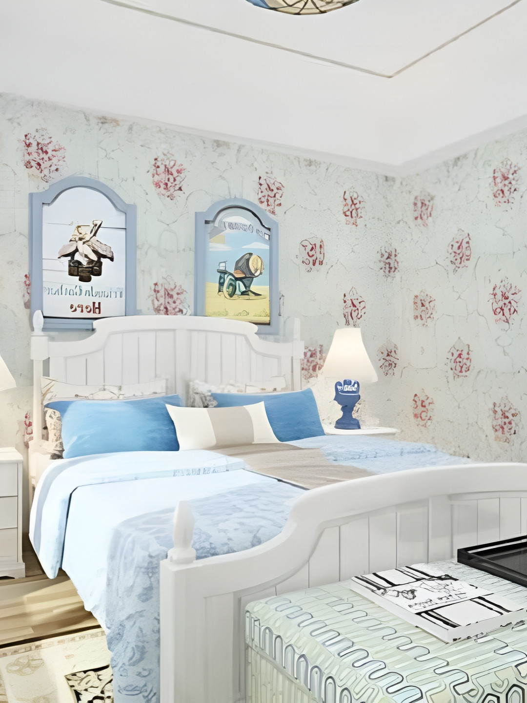 INDIAN ROYALS Light Green & Pink Damask Self-Adhesive Wallpaper