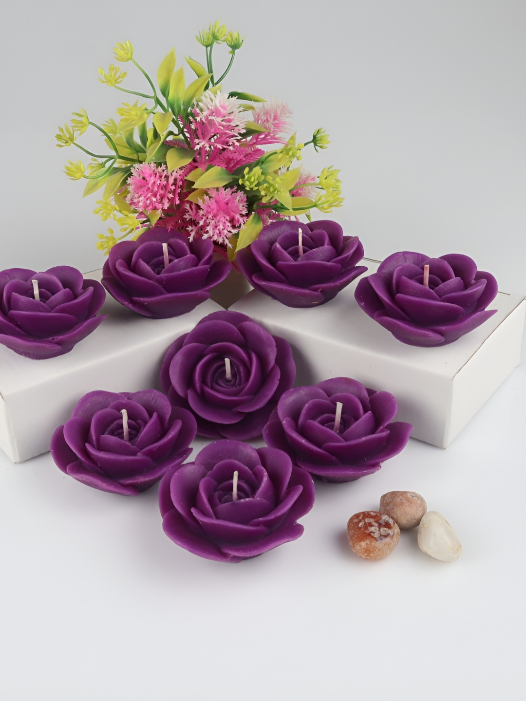 Shraddha Creation Floating Rose, Purple Color Home Decor 8Pcs Scented Solid Candles