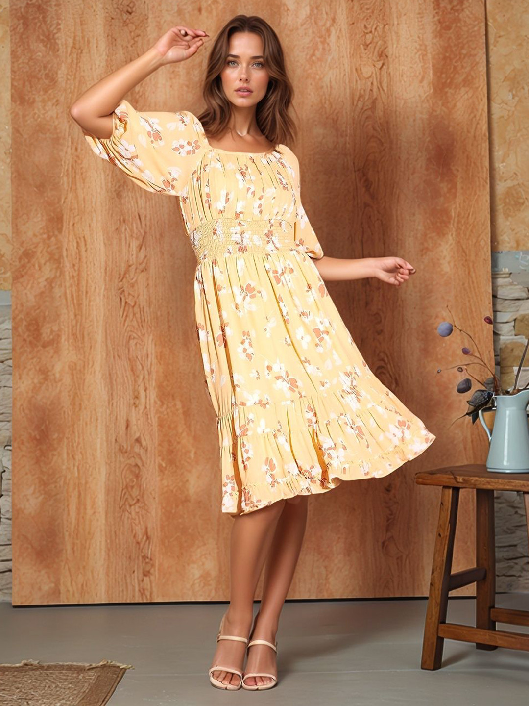 RARE Women 1 Floral Print Fit & Flare Knee Length Dress