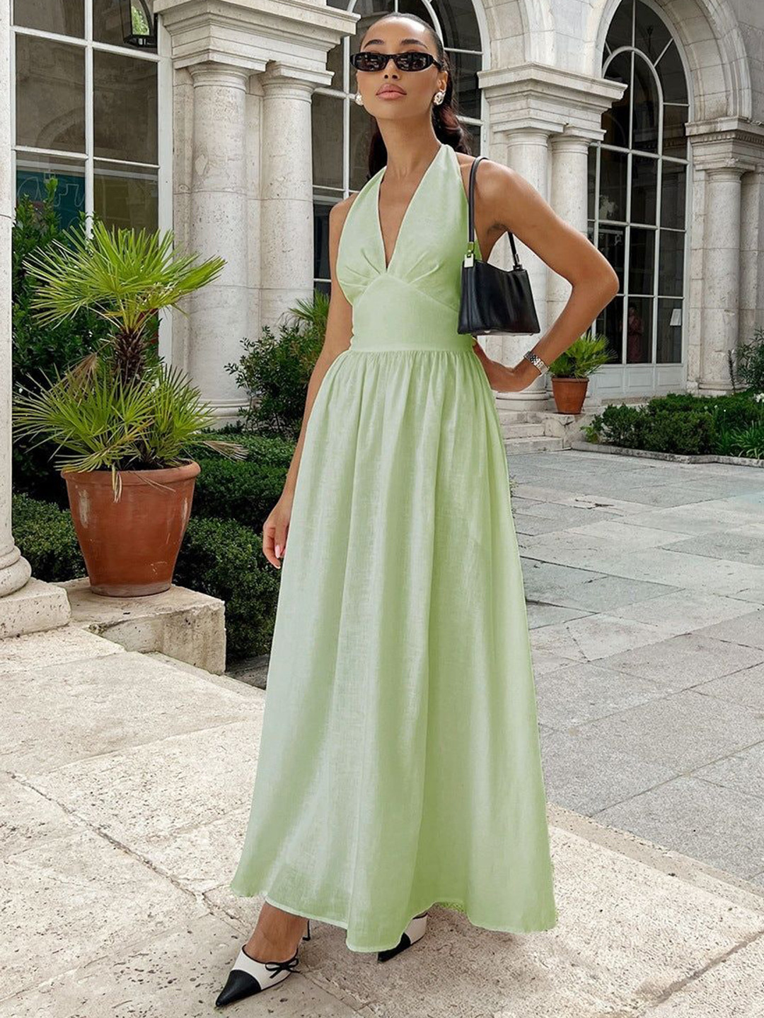 Miss Mosa By Akanksha  Women Olive Green Arina Halterneck Summer Holiday Dress