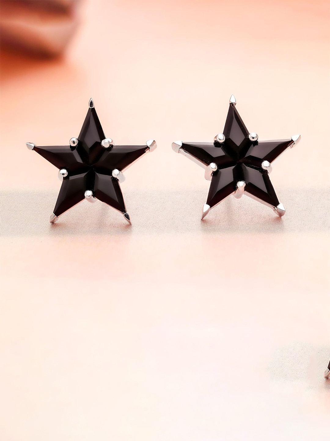 AMONROO 925 Sterling Silver Rhodium-Plated Crescent Shaped Star Studs
