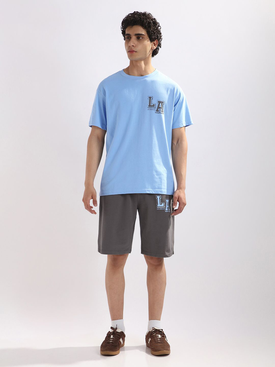 NOBERO Men Oversized Los Angeles Printed T-shirt & Shorts Co-Ords