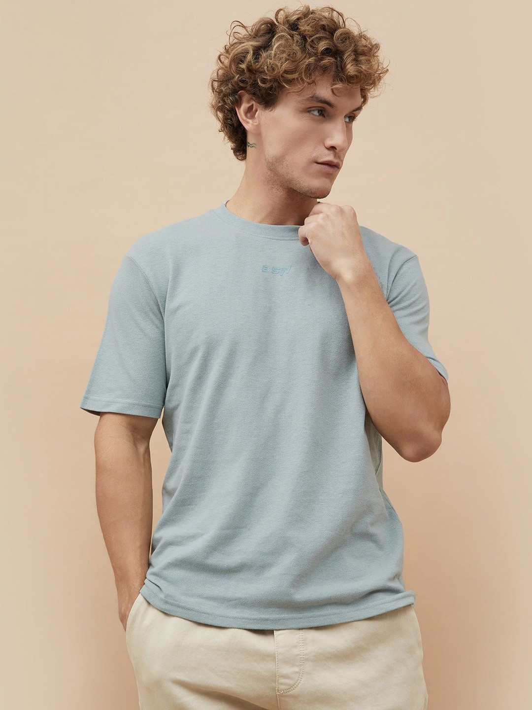 Bossini Round Neck Drop-Shoulder Sleeves Cotton T-shirt