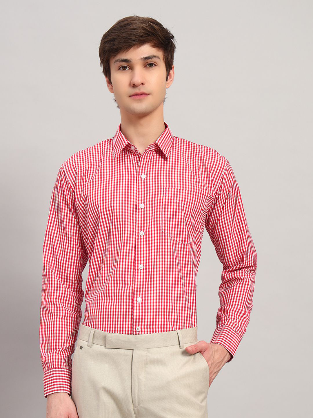 RARE CAMEL Slim Fit Gingham Checks Cotton Formal Shirt