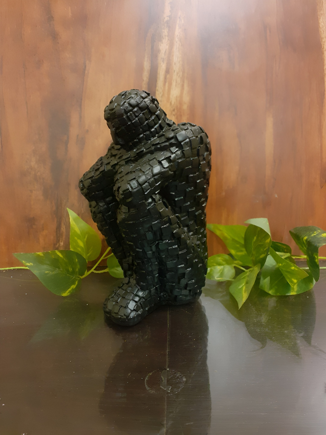 Afterstitch Man Thinker Pose Black Polyresin Natural Living Room Medium Showpiece - 7.5 Inches
