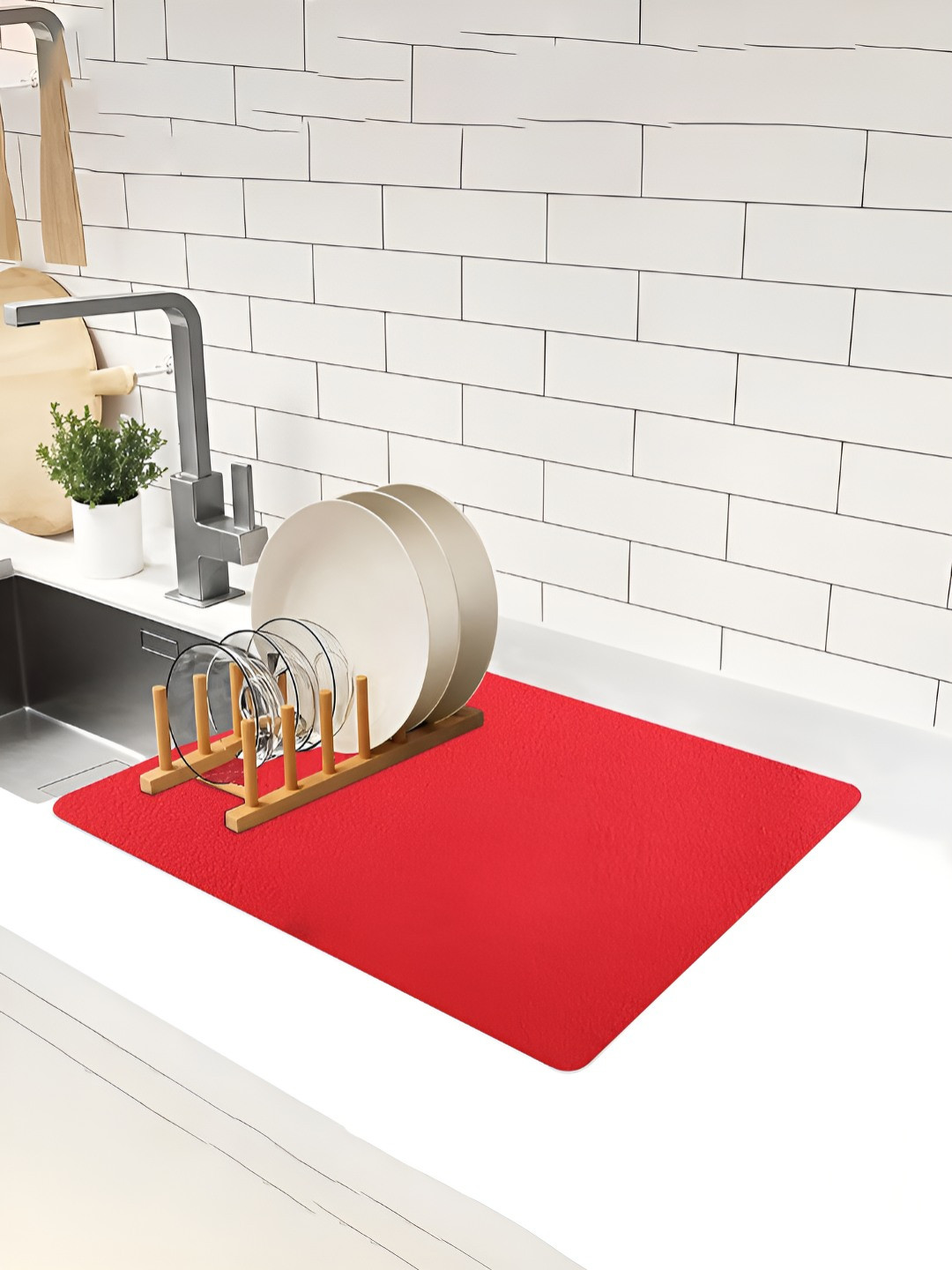 Aura Red Textured Anti-Skid KitchenMat