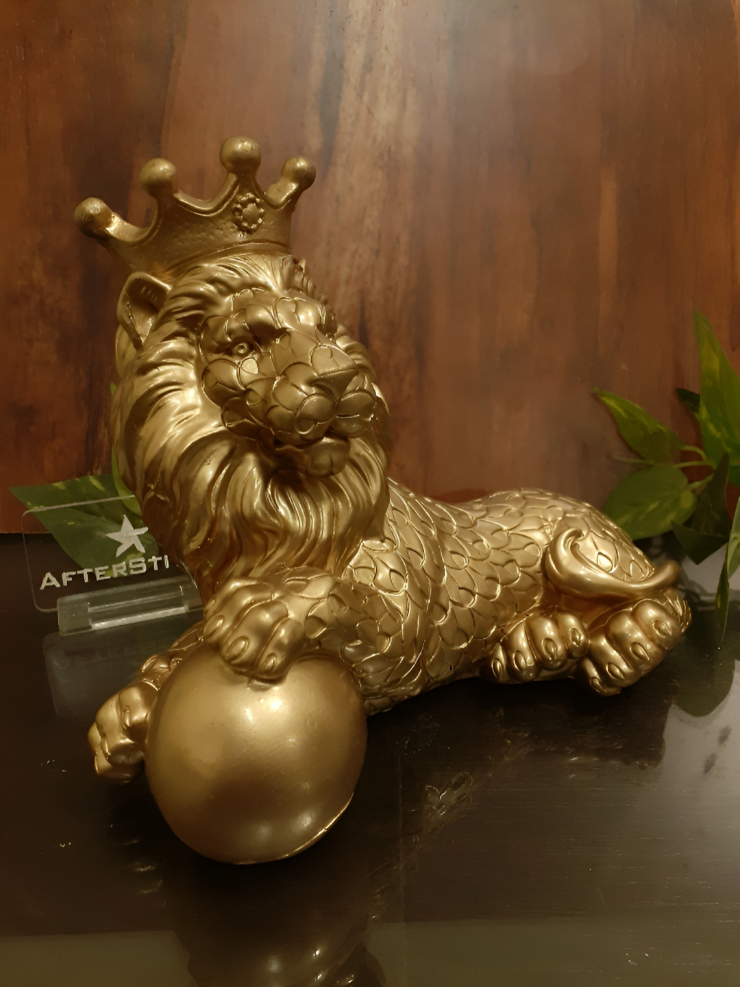 Afterstitch Lion King Gold Polyresin Natural Living Room Medium Showpiece -