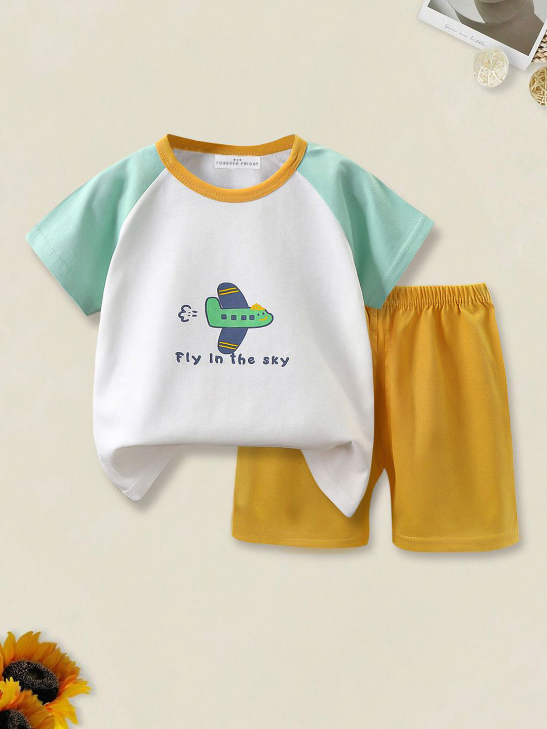 FOREVER FRIDAY Boys Printed T-shirt with Shorts Clothing Sets