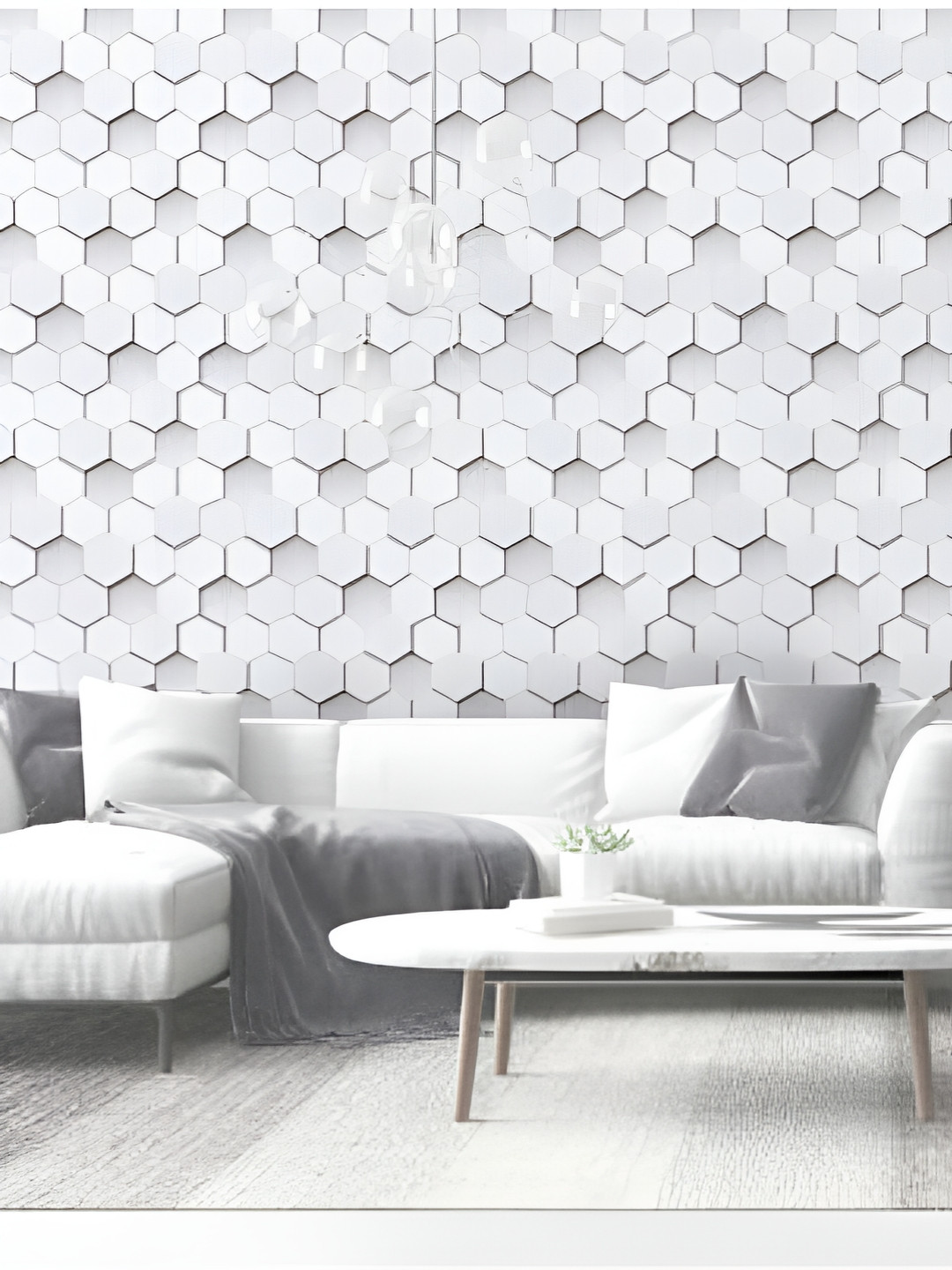 INDIAN ROYALS Grey 3D Hexagonal Pattern Peel & Stick Waterproof Wallpaper