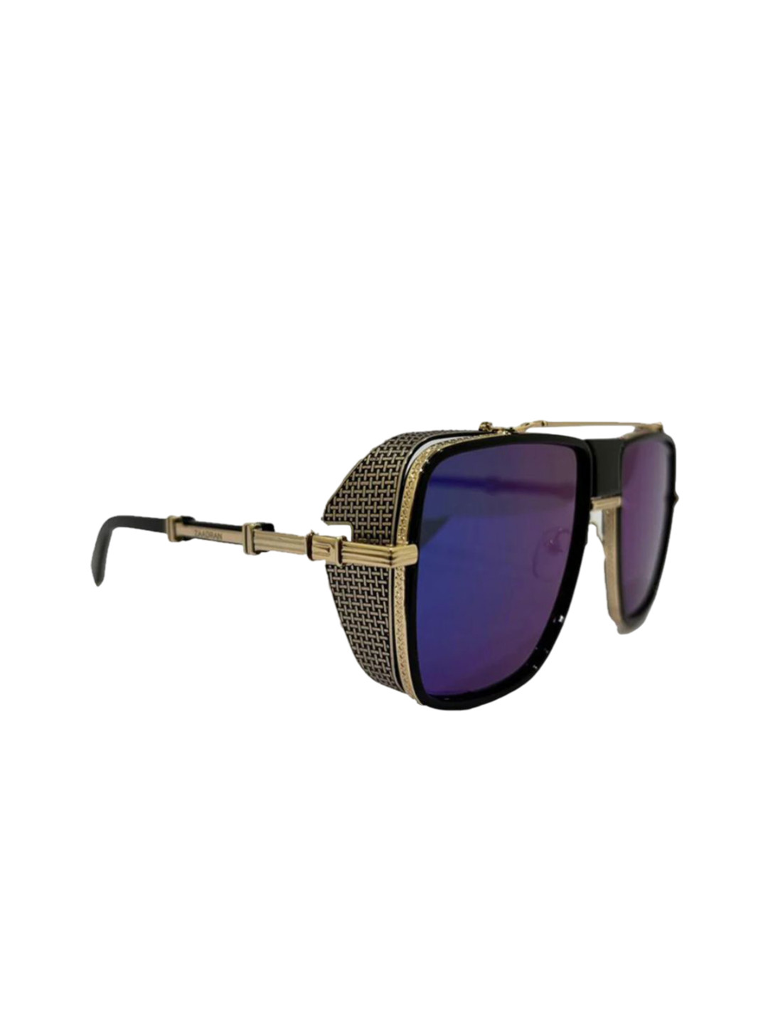 ZAADRAN Laos Unisex Golden Blue Aviator Sunglasses with Blue UV Protected Lens