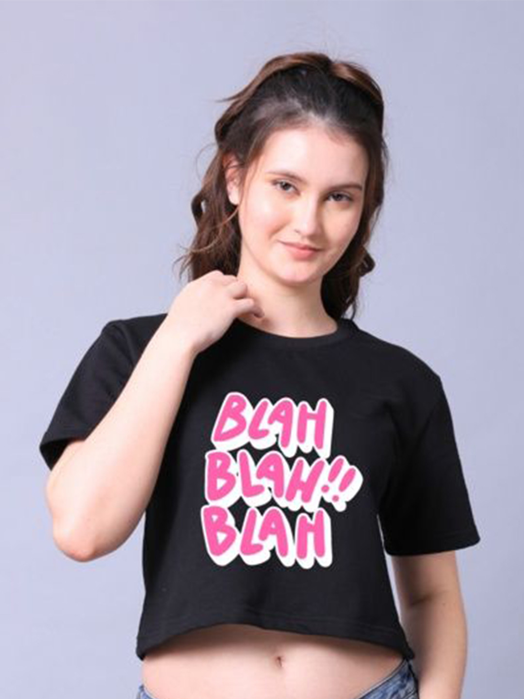 Lazy Lush Women Typography Printed Boxy Cotton Crop Tshirt