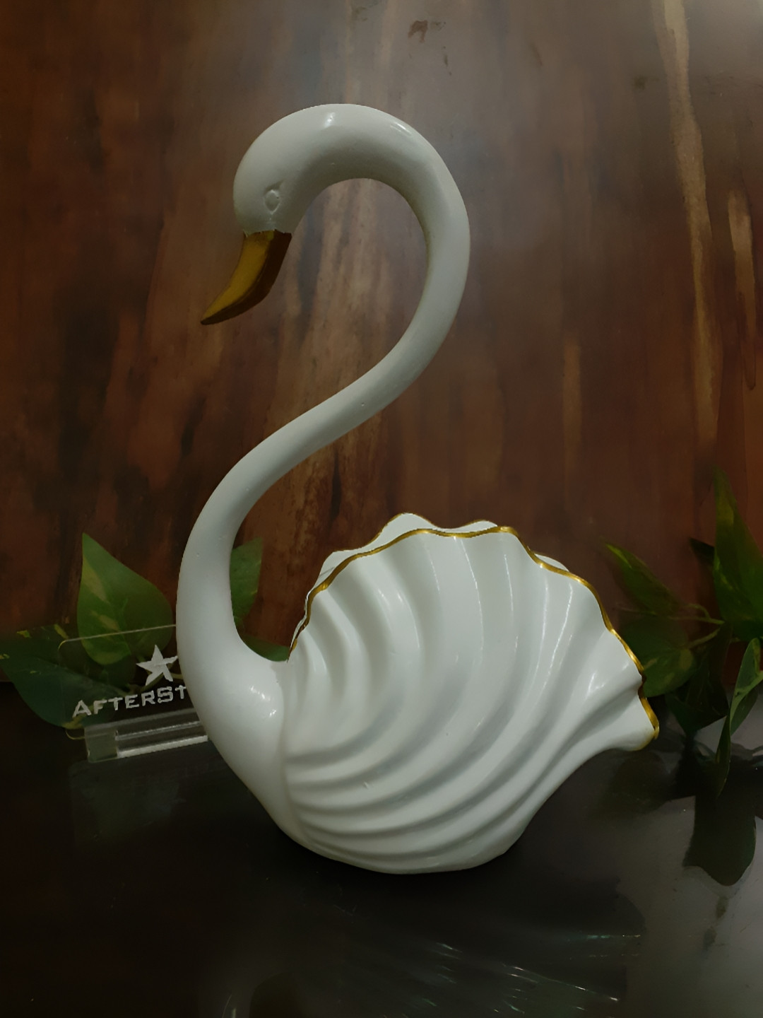 Afterstitch Swan Duck Bird White Polyresin Glossy Living Room Medium Showpiece -