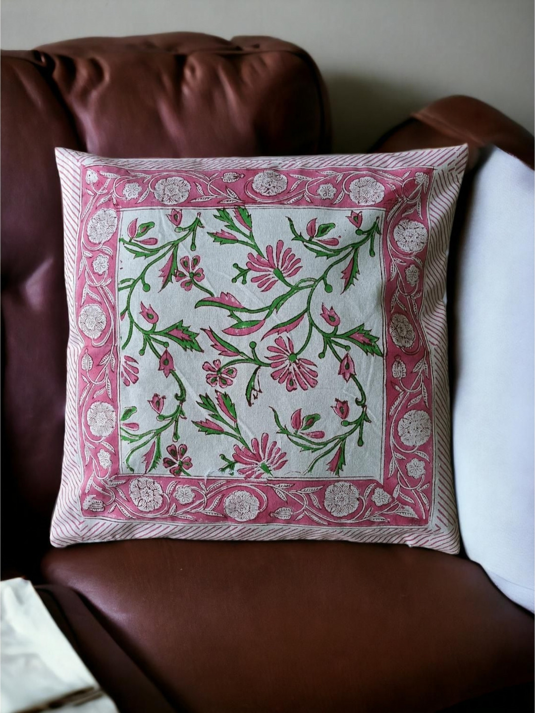 Fabric Venue White & Green Set of 2 Ethnic Motifs Square Cushion Covers